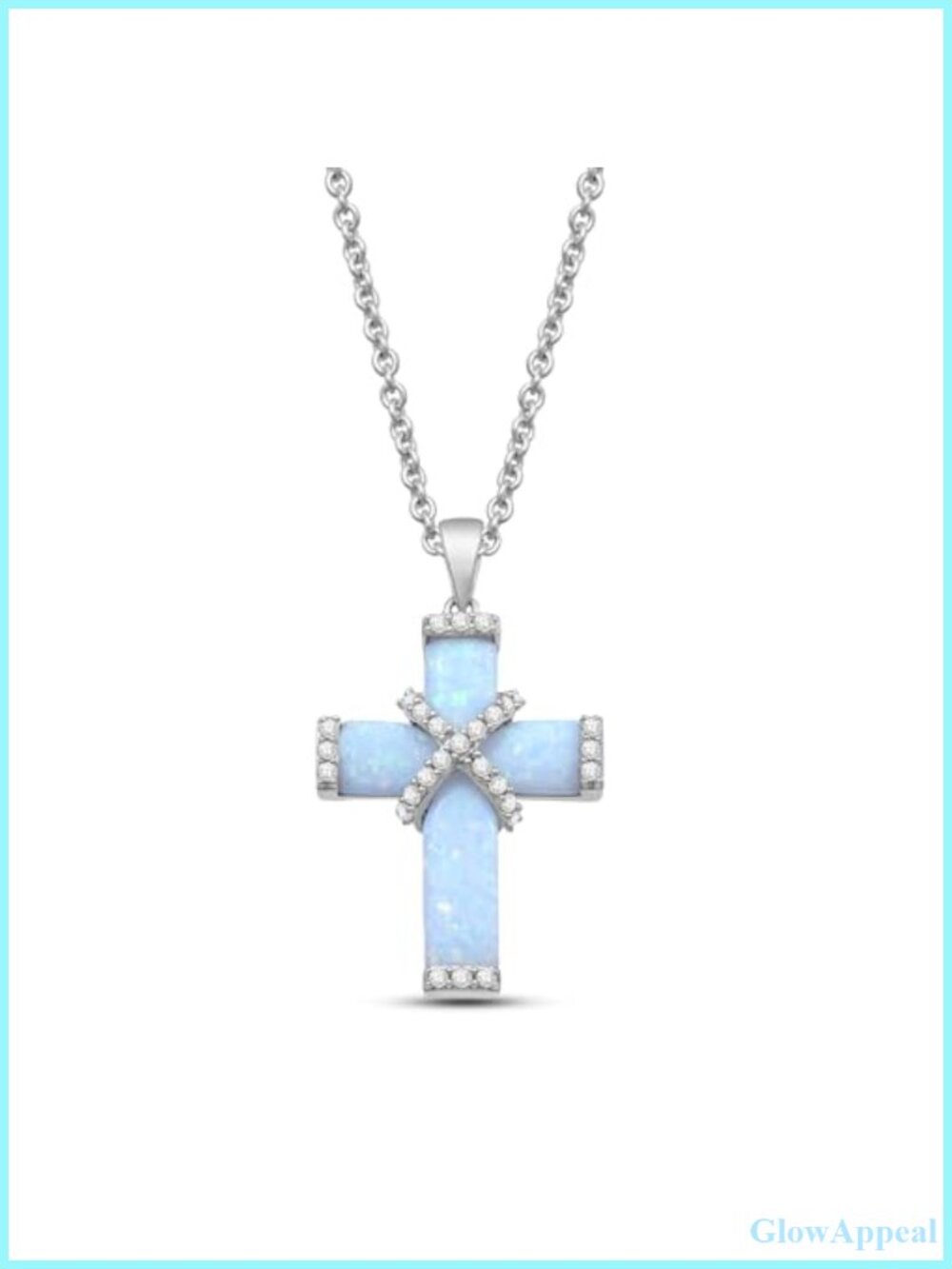 925 Sterling Silver Cross Pendant Necklace Created Opal White Sapphire 19in